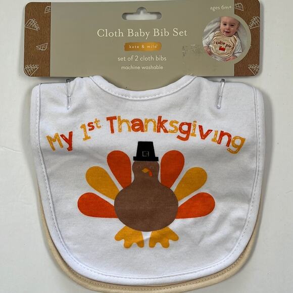 Kate & Milo Other - Kate & Milo "My First Thanksgiving" "Cutie Pie" Cloth Baby Bibs Set of 2